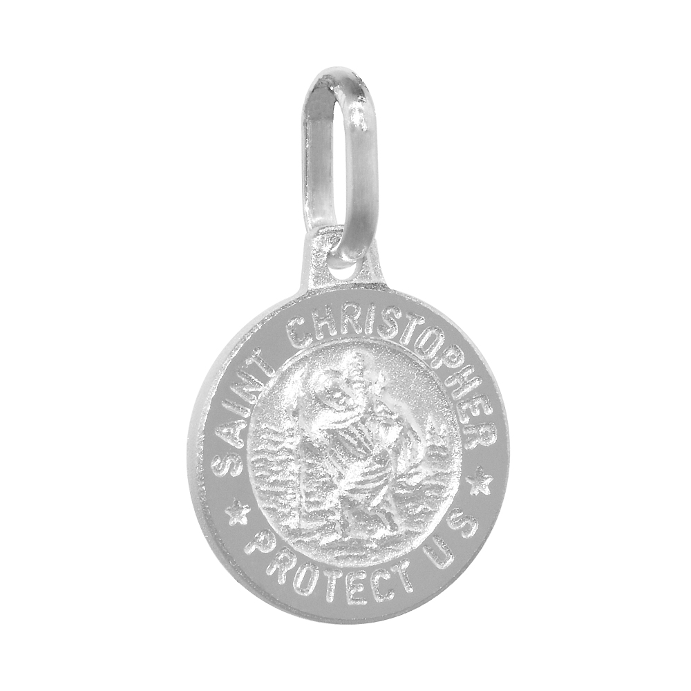 12mm Dainty Sterling Silver St Christopher Medal Necklace for Women 1/2 inch Round Nickel Free Italy with Stainless Steel Chain
