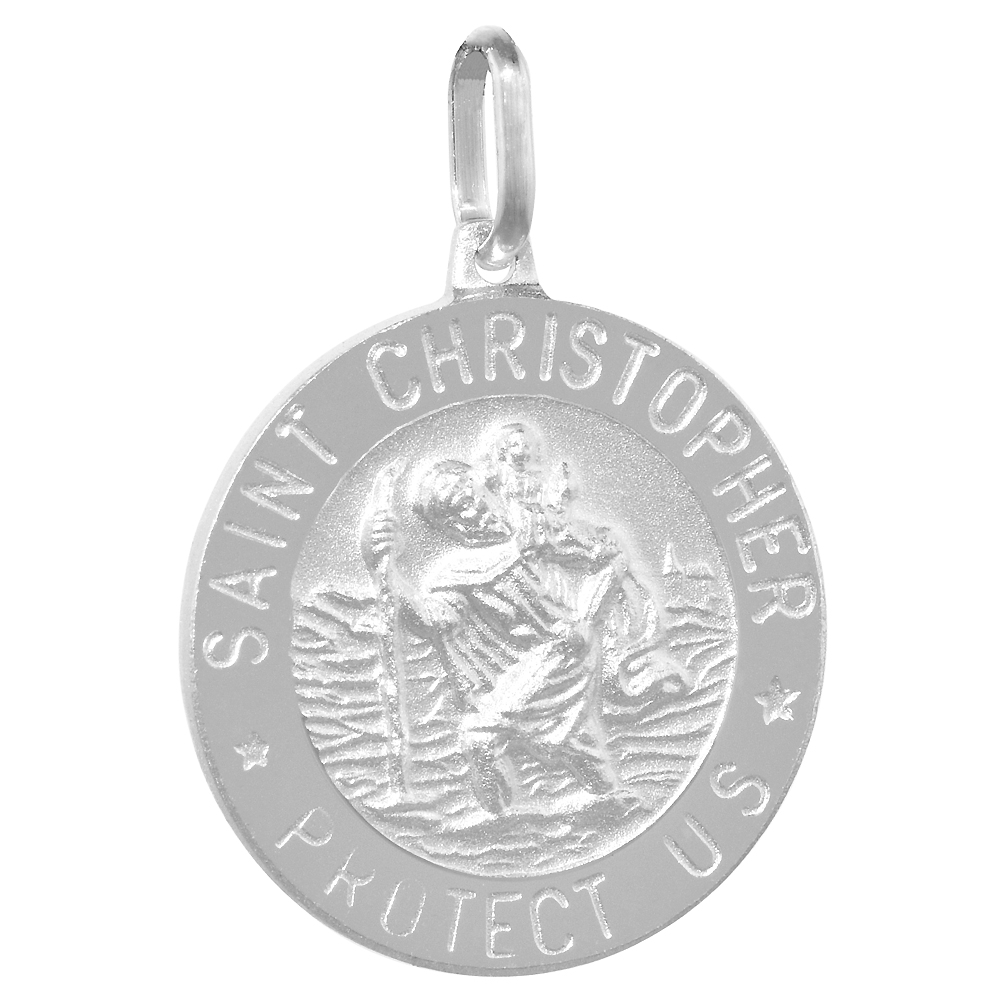 21mm Sterling Silver St Christopher Medal Necklace for Men 7/8 inch Round Nickel Free Italy with Stainless Steel Chain