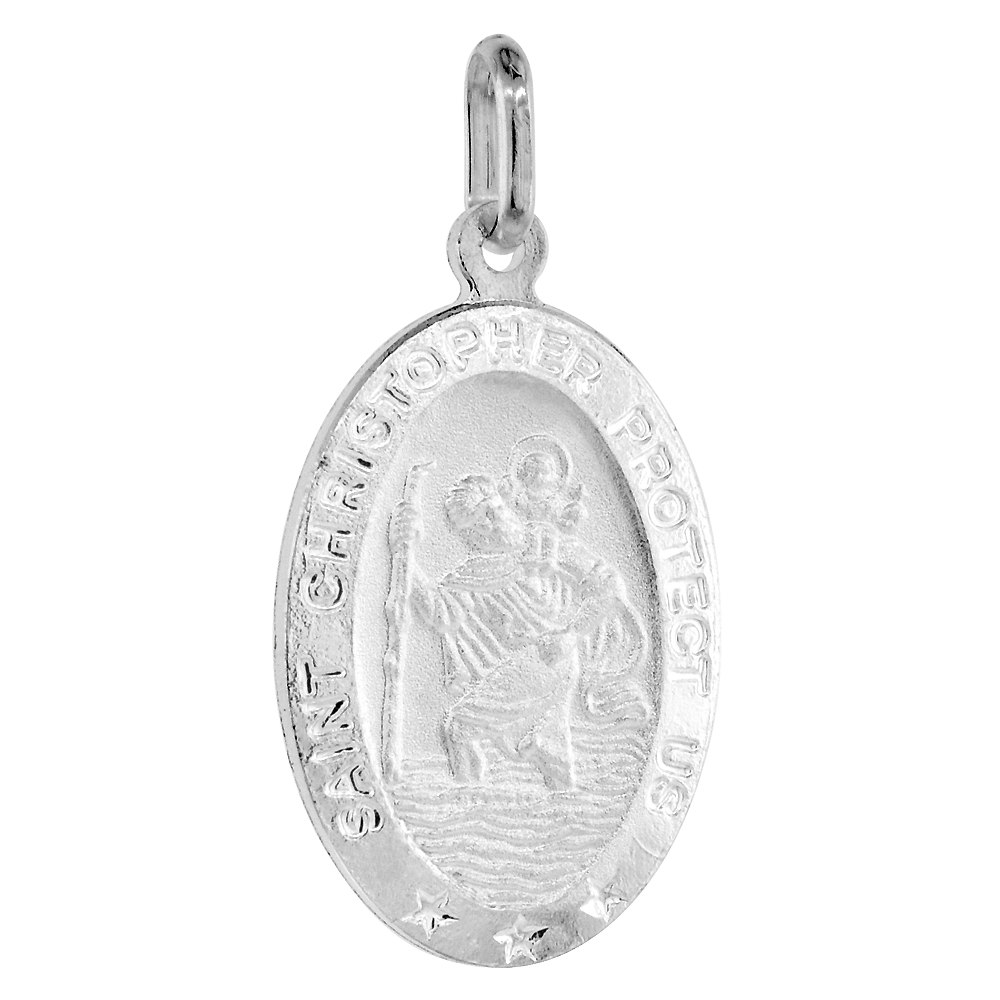 23mm Sterling Silver St Christopher Medal Necklace 7/8 inch Oval Nickel Free Italy