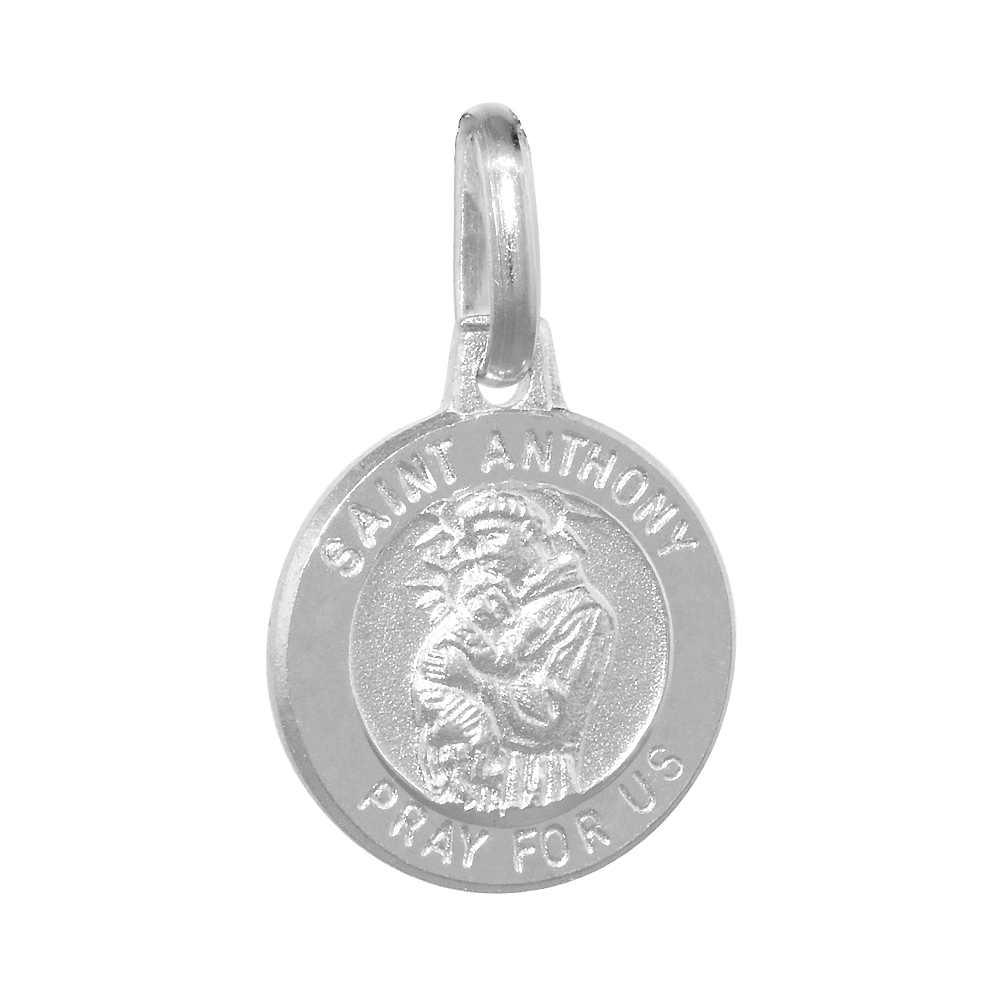 18mm Sterling Silver St Anthony Medal necklace 3/4 inch Round Antiqued Finish Nickel Free Italy