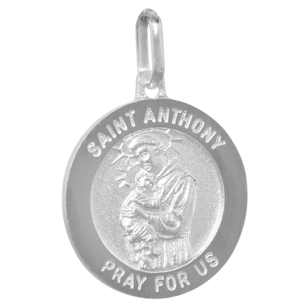18mm Sterling Silver St Anthony Medal Necklace 3/4 inch Round Nickel Free Italy with Stainless Steel Chain