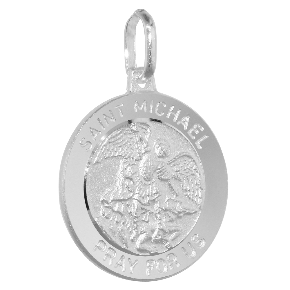 18mm Sterling Silver St Michael Medal Necklace 3/4 inch Round Antiqued Finish Nickel Free Italy