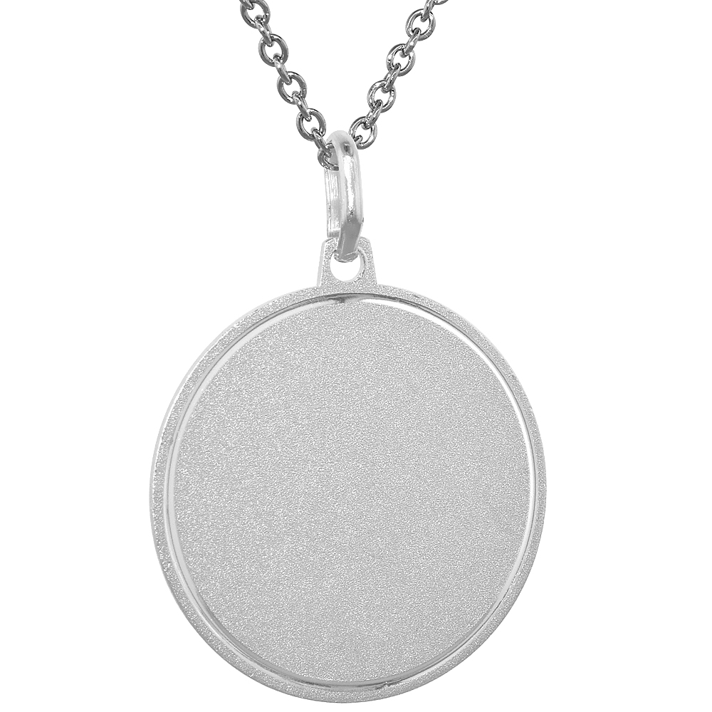 Sterling Silver Disk Pendant Round for Engraving with 24 inch Surgical Steel Chain Italy 1 inch