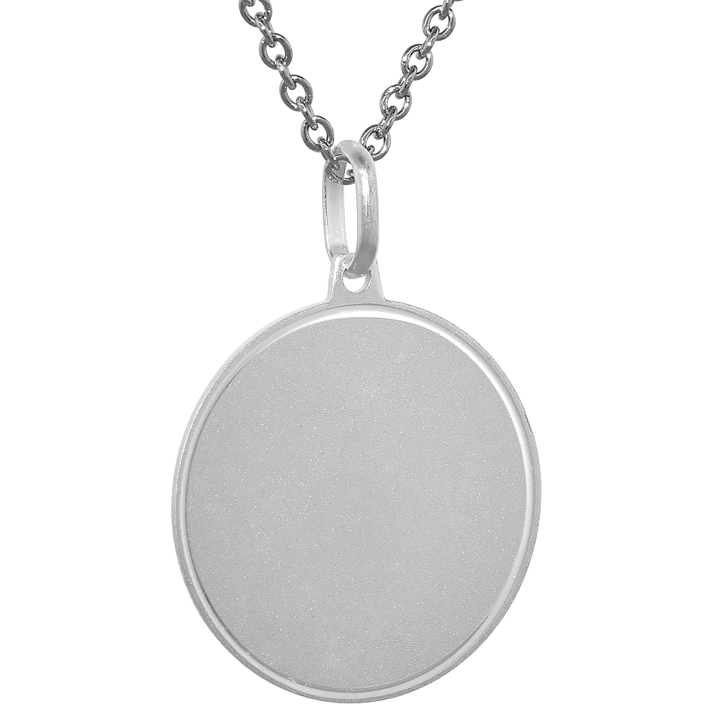 Sterling Silver Disk Pendant Round for Engraving with 24 inch Surgical Steel Chain Italy 7/8 inch