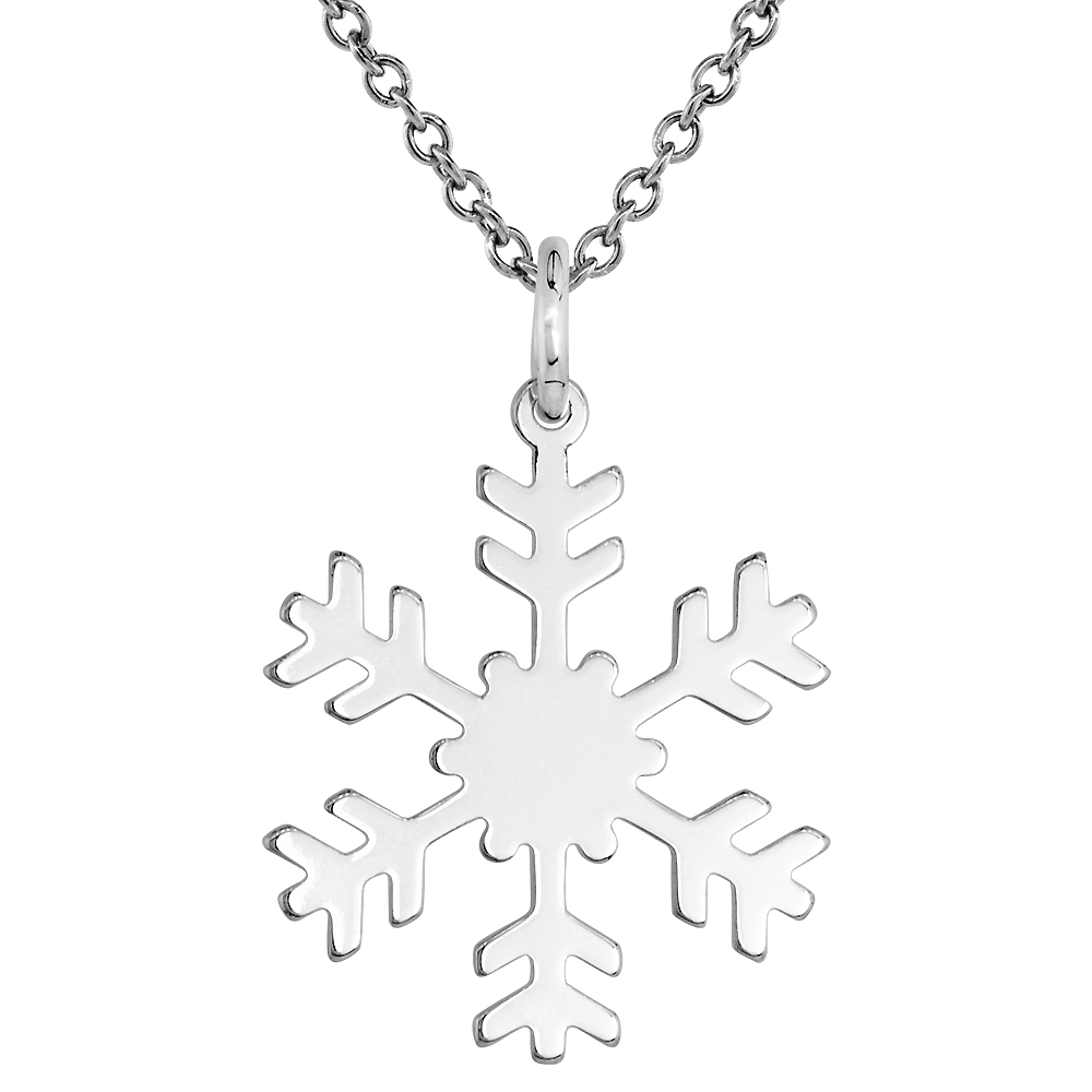 Sterling Silver Snowflake Necklace Round with 24 inch Surgical Steel Chain Italy 7/8 inch