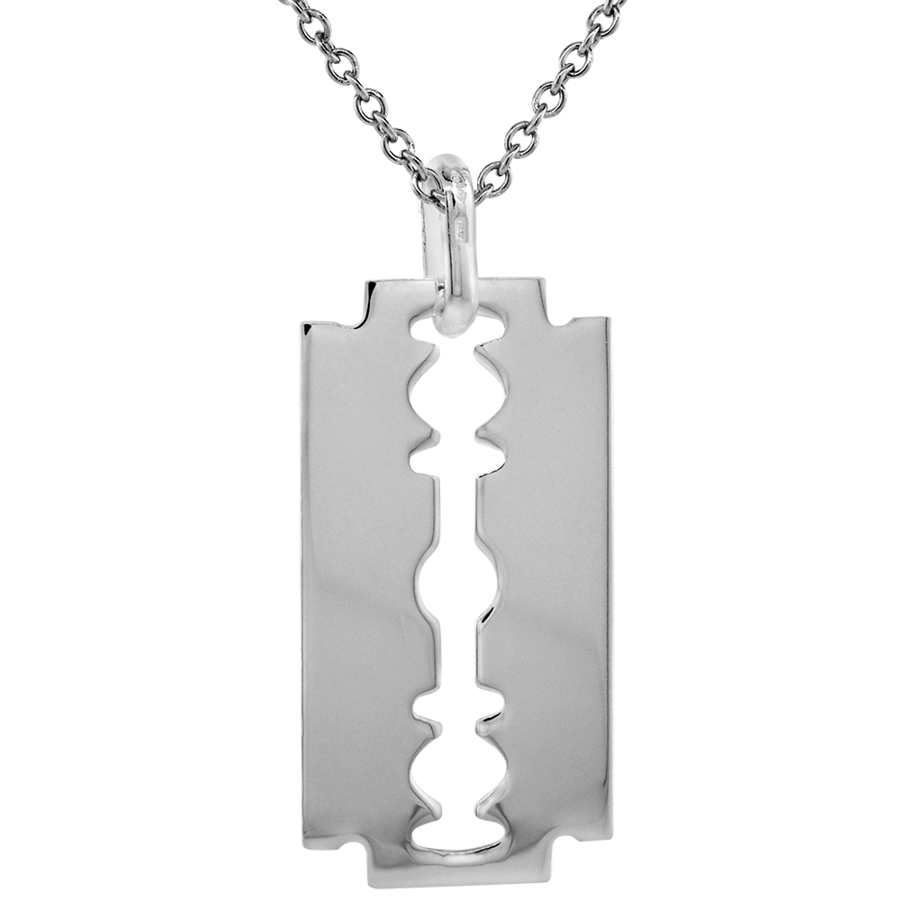 Sterling Silver Razor Blade Necklace Italy 1 1/2 inch 16-24 inch