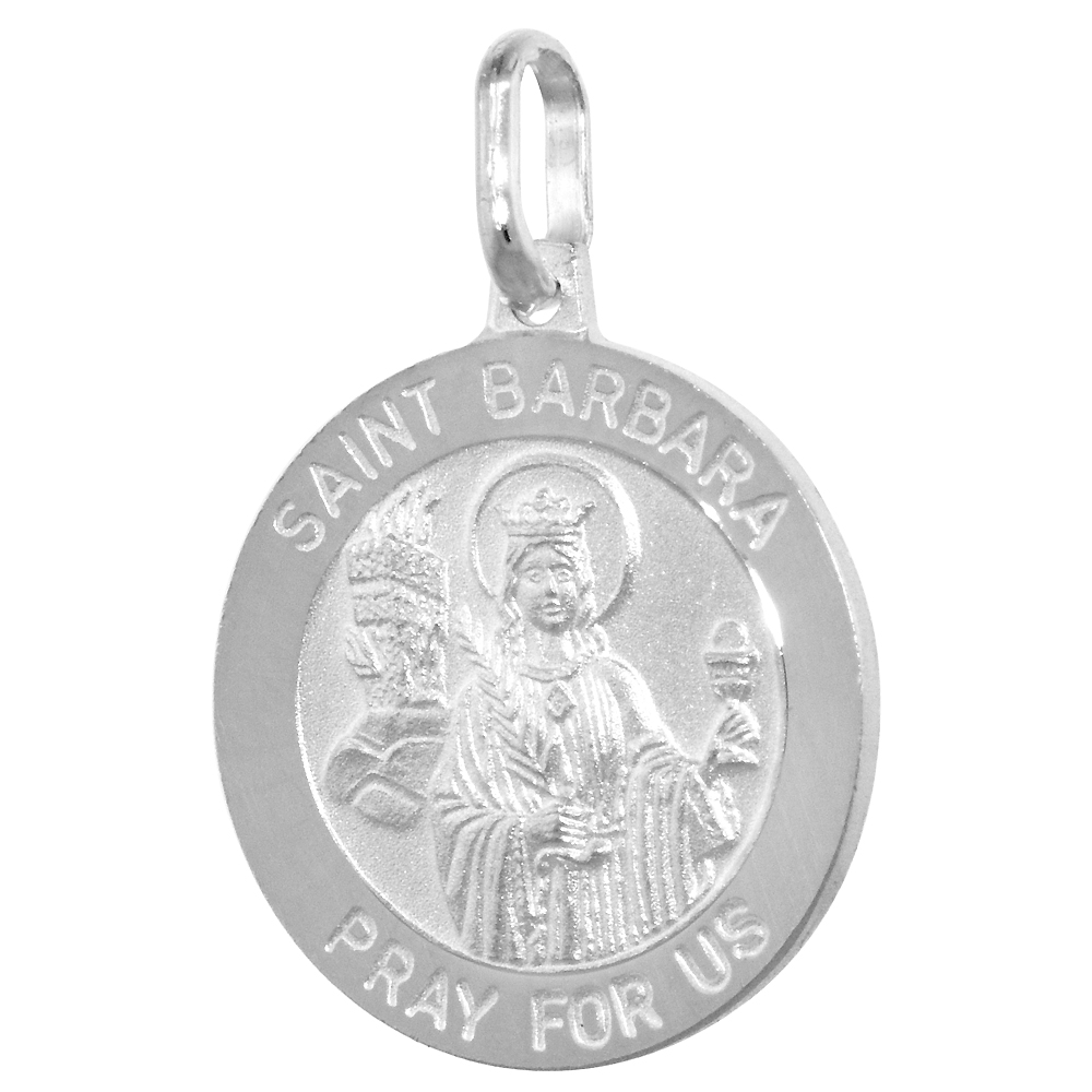 18mm Sterling Silver St Barbara Medal Necklace 3/4 inch Round Nickel Free Italy