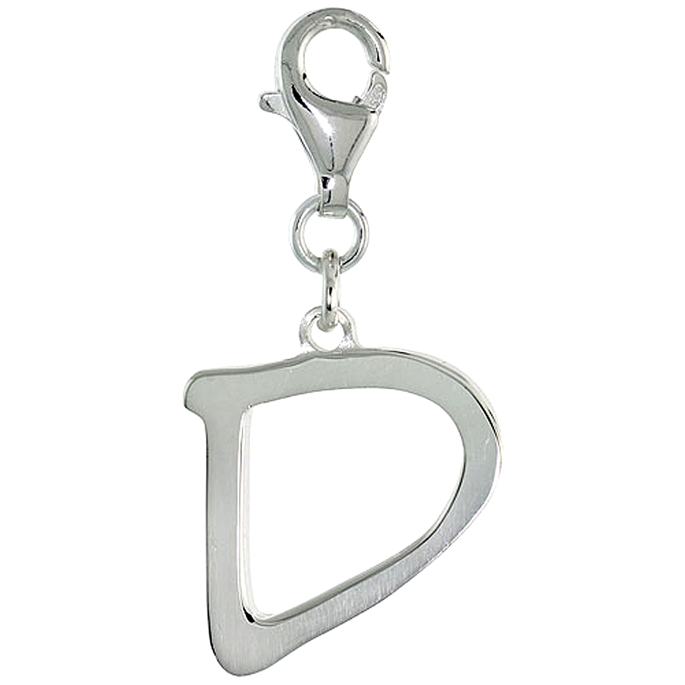 Sterling Silver Block Initial Charm D Alphabet Pendant Lobster Claw Clasp High Polished, 7/8 inch