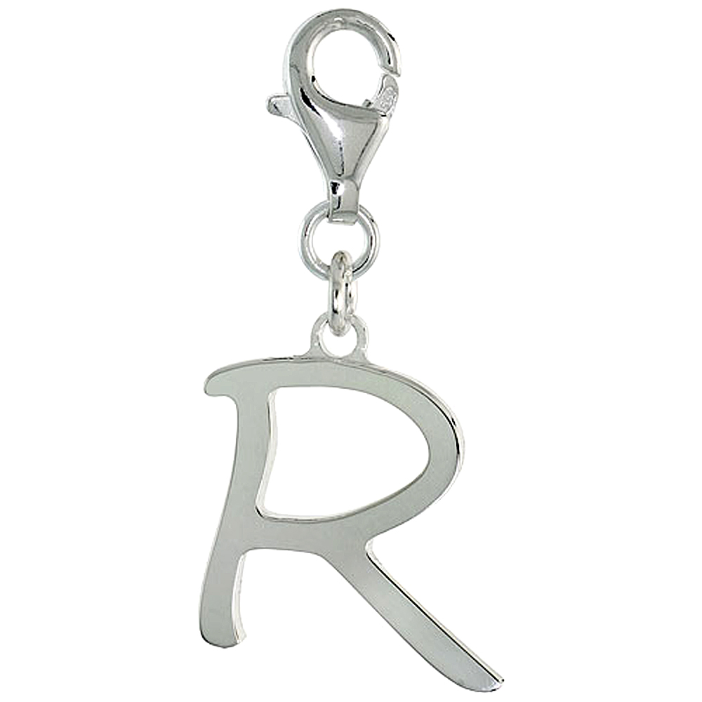 Sterling Silver Alphabet Pendant Block Initial R Charm with Lobster Clasp Polished finish Women Italy 7/8 inch