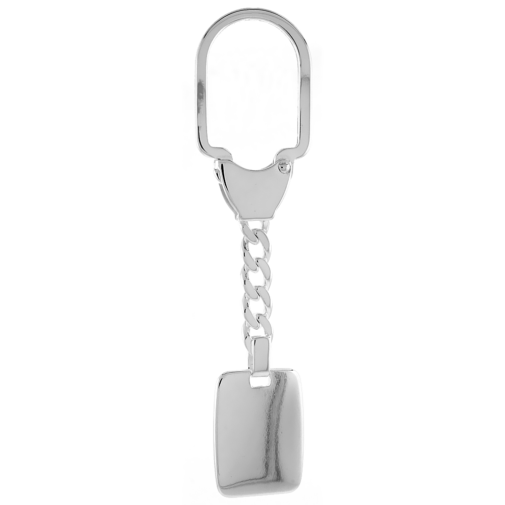 Sterling Silver Monogram Keychain with Plain Engraveable Rectangular Tag Key chain Italy 3 1/2 inch
