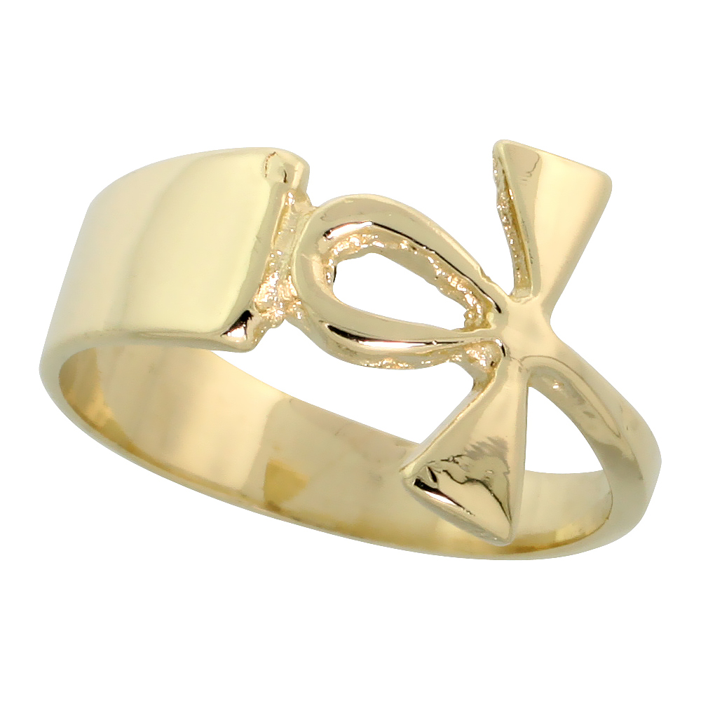 14k Gold Ankh Cross Ring, 1/2" (12mm) wide