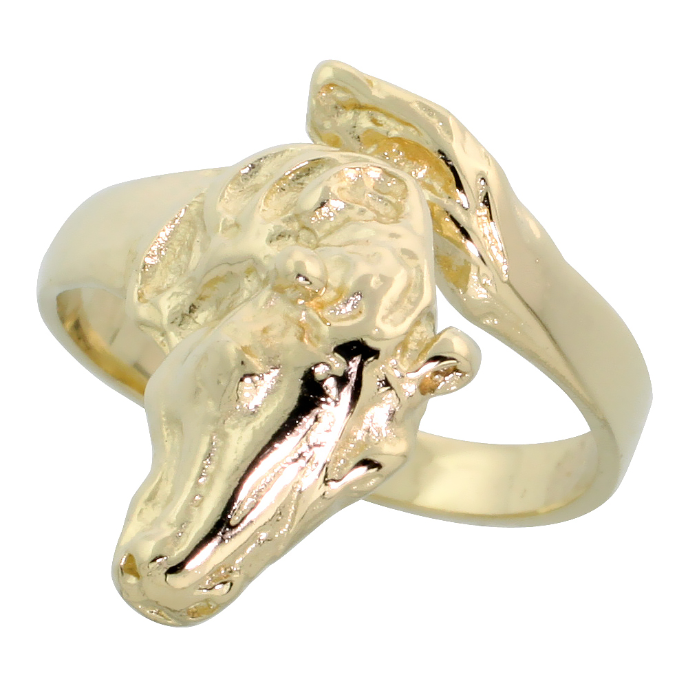 14k Gold Horse Head Ring, 3/4" (19mm) wide