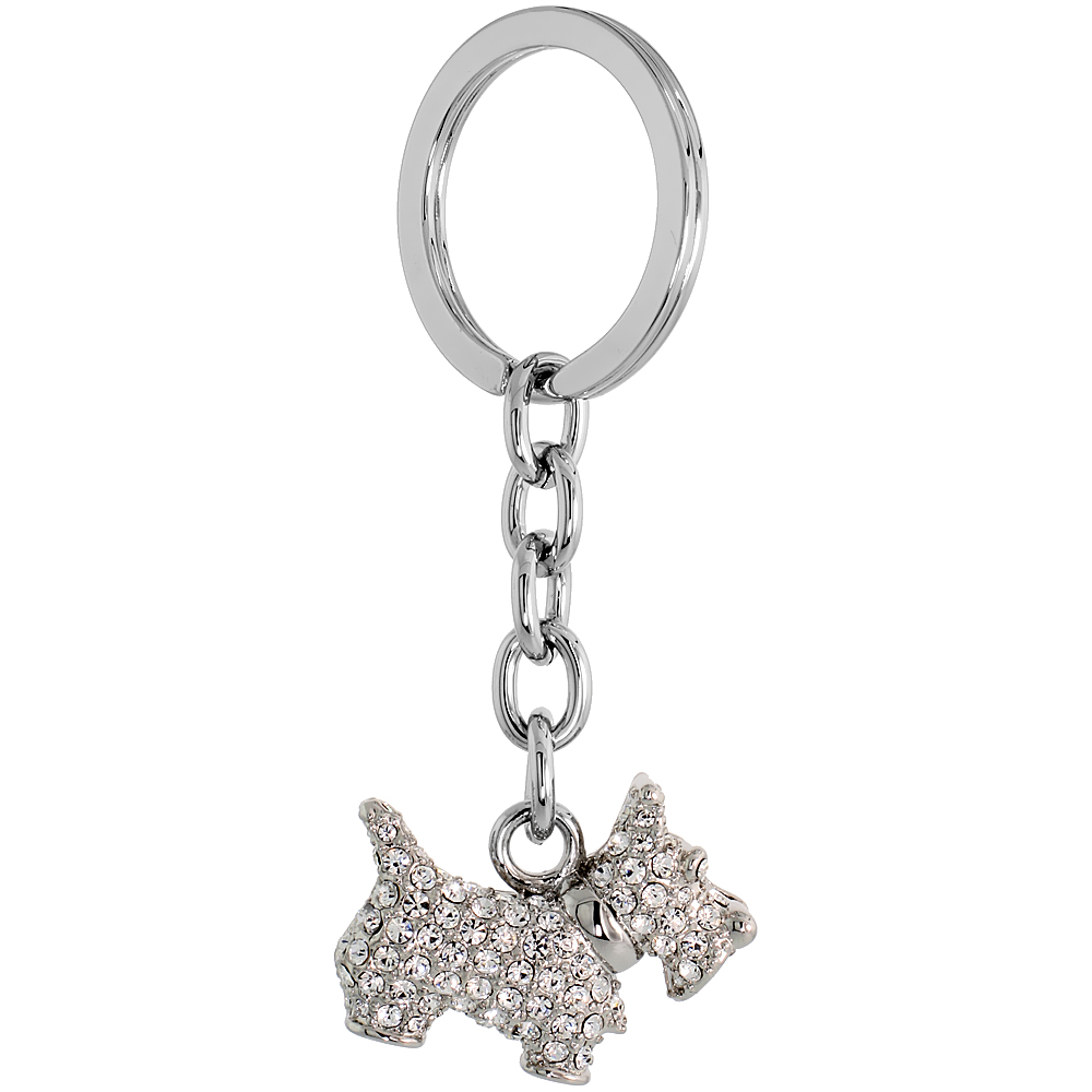 Scottish Terrier Dog Puppy Key Chain, Key Ring, Key Holder, Key Tag , Key Fob, w/ Brilliant Cut Swarovski Crystals, 3&quot; tall