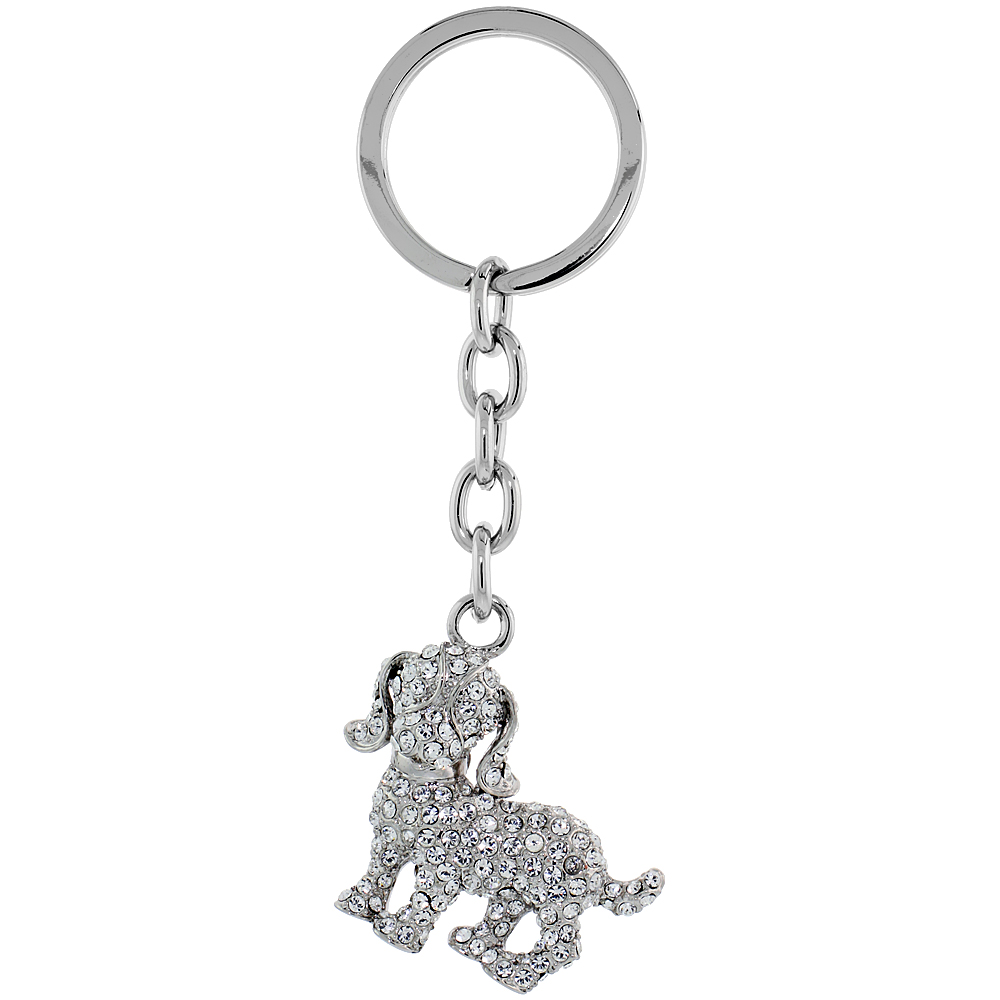Sabrina Silver Beagle Dog Key Chain Crystal Key Ring for Women Swarovski Elements Clear 4 inches long