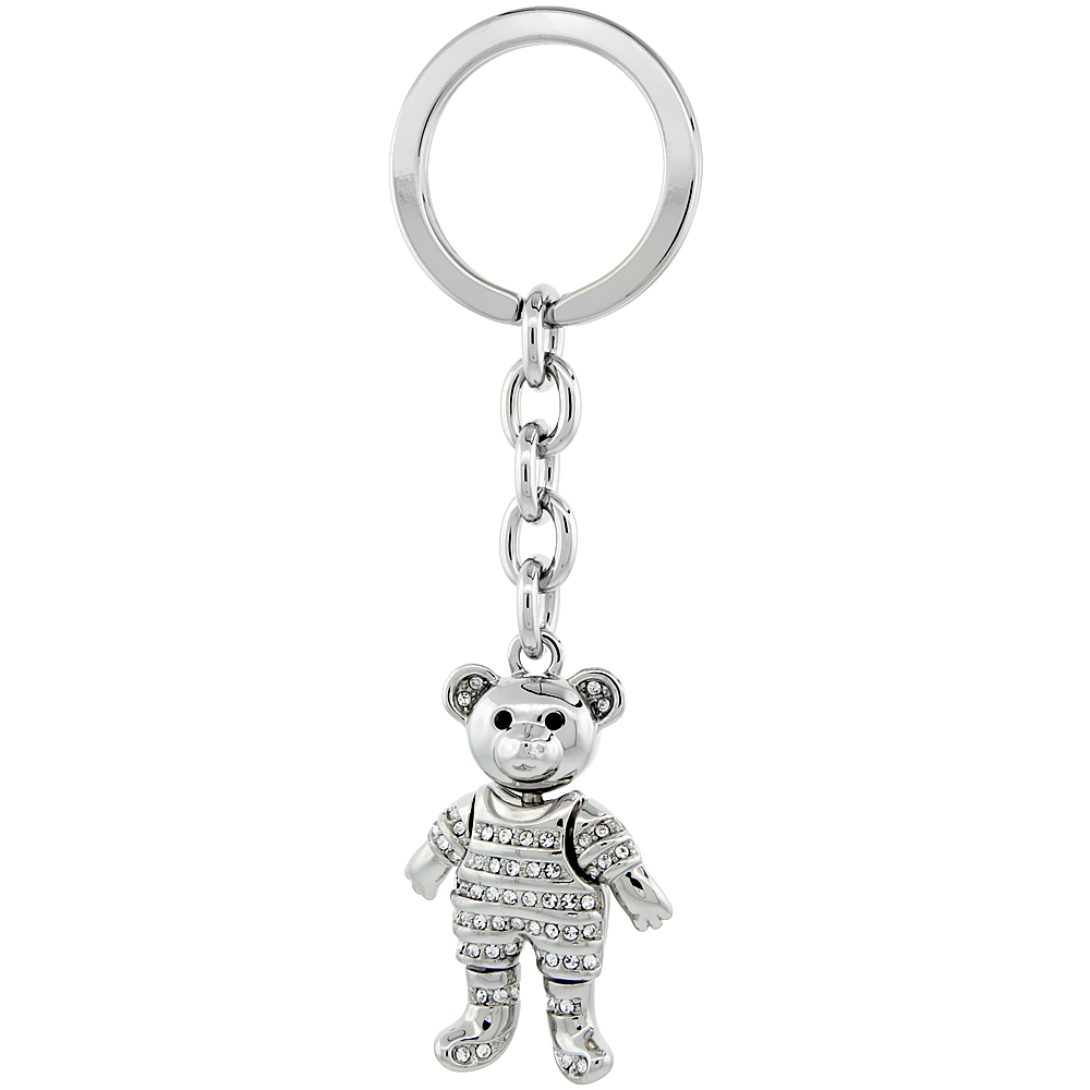 Sabrina Silver Movable Teddy Bear Key Chain Crystal Key Ring for Women Swarovski Elements 4 inches long