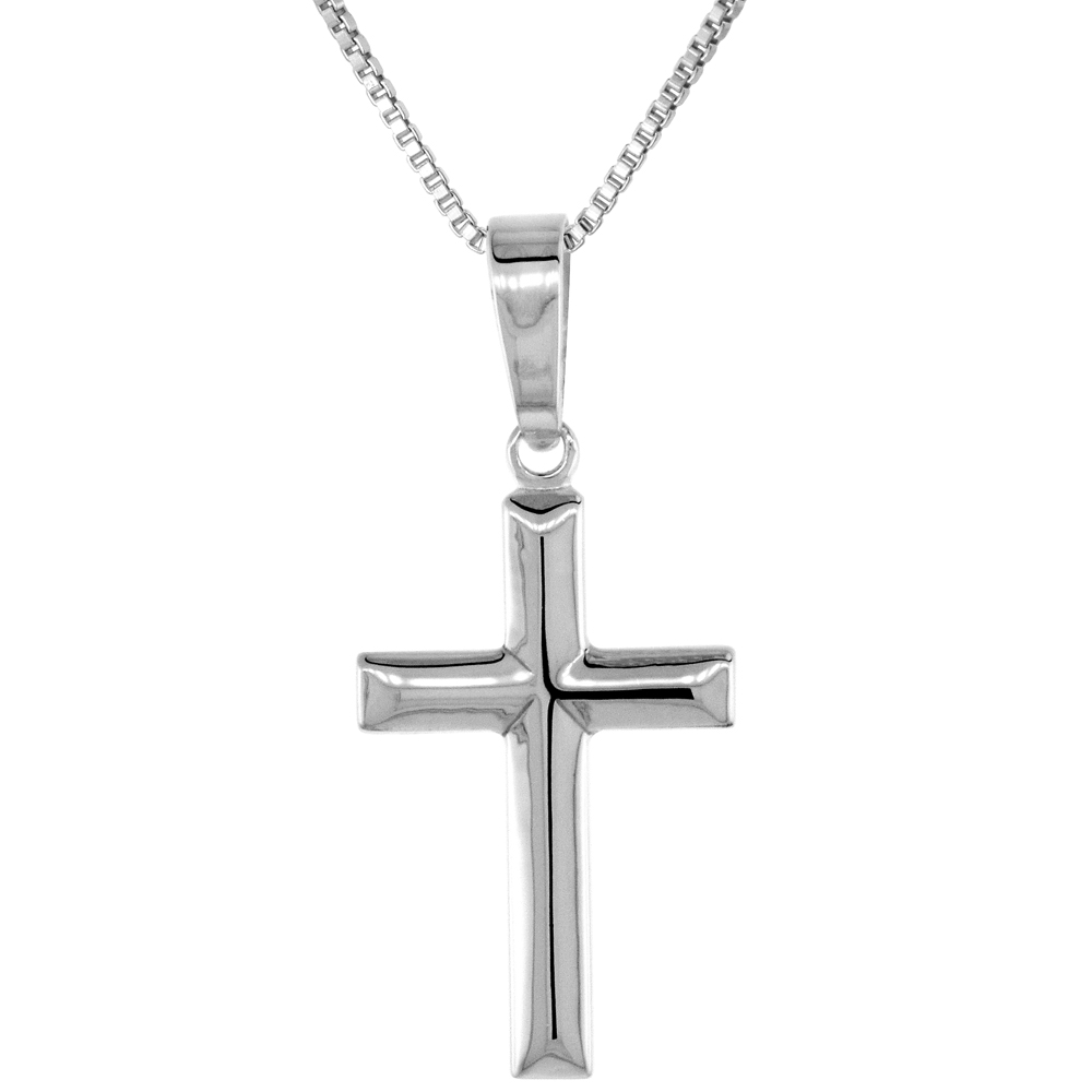 7/8 inch Sterling Silver Dainty Plain Cross Pendant for Women and Men Tubular Flawless High Polished Finish