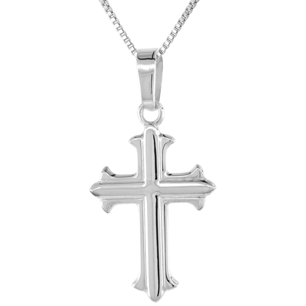 7/8 inch Sterling Silver Cross Fleury Pendant for Women and Men Solid Back Flawless High Polished Finish