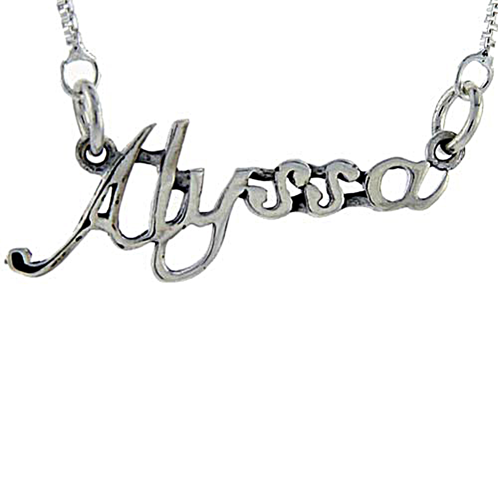 Sterling Silver Name Necklace Alyssa 3/8 Inch, 17 Inches Long