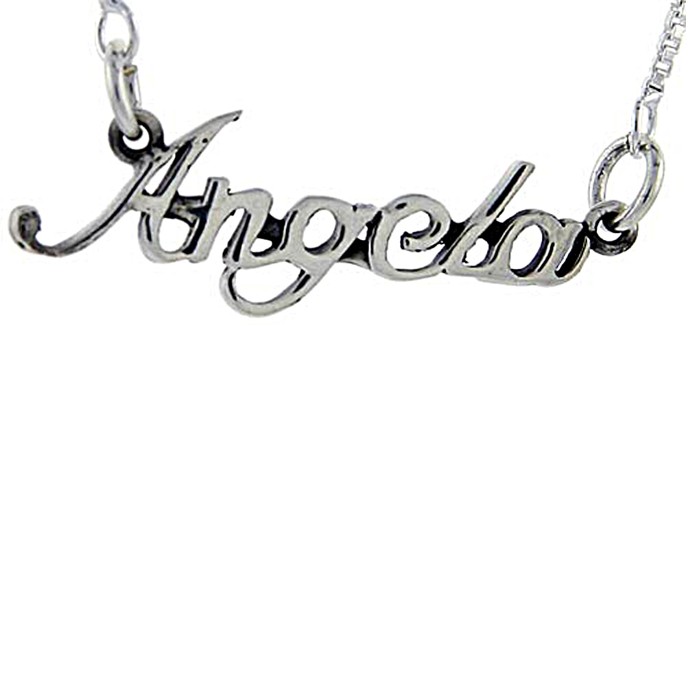 Sterling Silver Name Necklace Angela 3/8 Inch, 17 Inches Long
