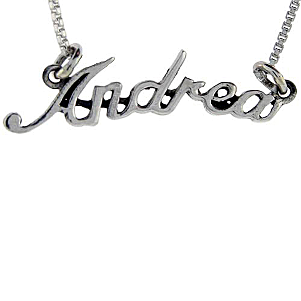 Sterling Silver Name Necklace Andrea 3/8 Inch, 17 Inches Long