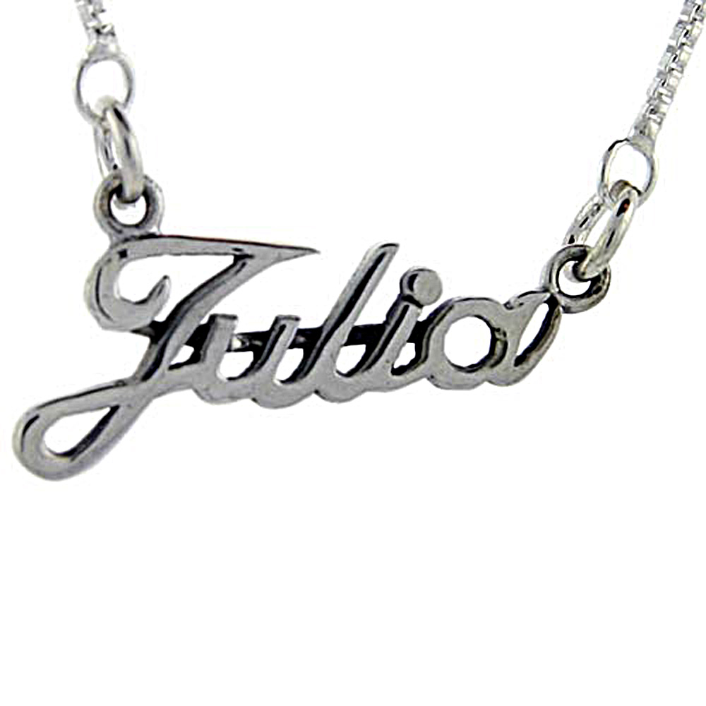Sterling Silver Name Necklace Julia 3/8 Inch, 17 Inches Long