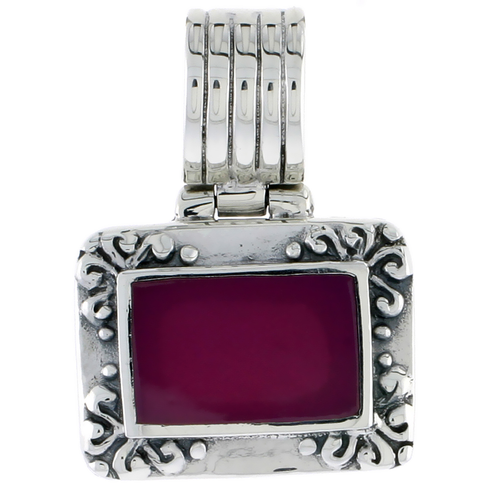 Sterling Silver Oxidized Pendant, w/ 14 x 10 Rectangular Purple Resin, 5/8" (17 mm) tall