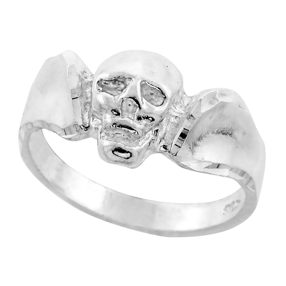 Sterling Silver Skull Ring Diamond Cut Finish 7/16 inch wide, sizes 8 - 13