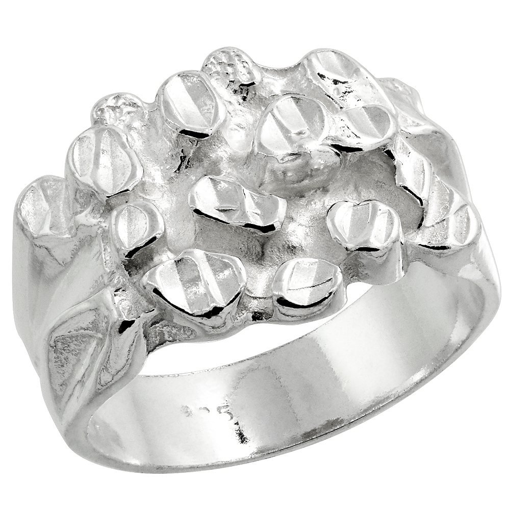 Sterling Silver Nugget Ring Diamond Cut Finish 9/16 inch wide, sizes 8 - 13