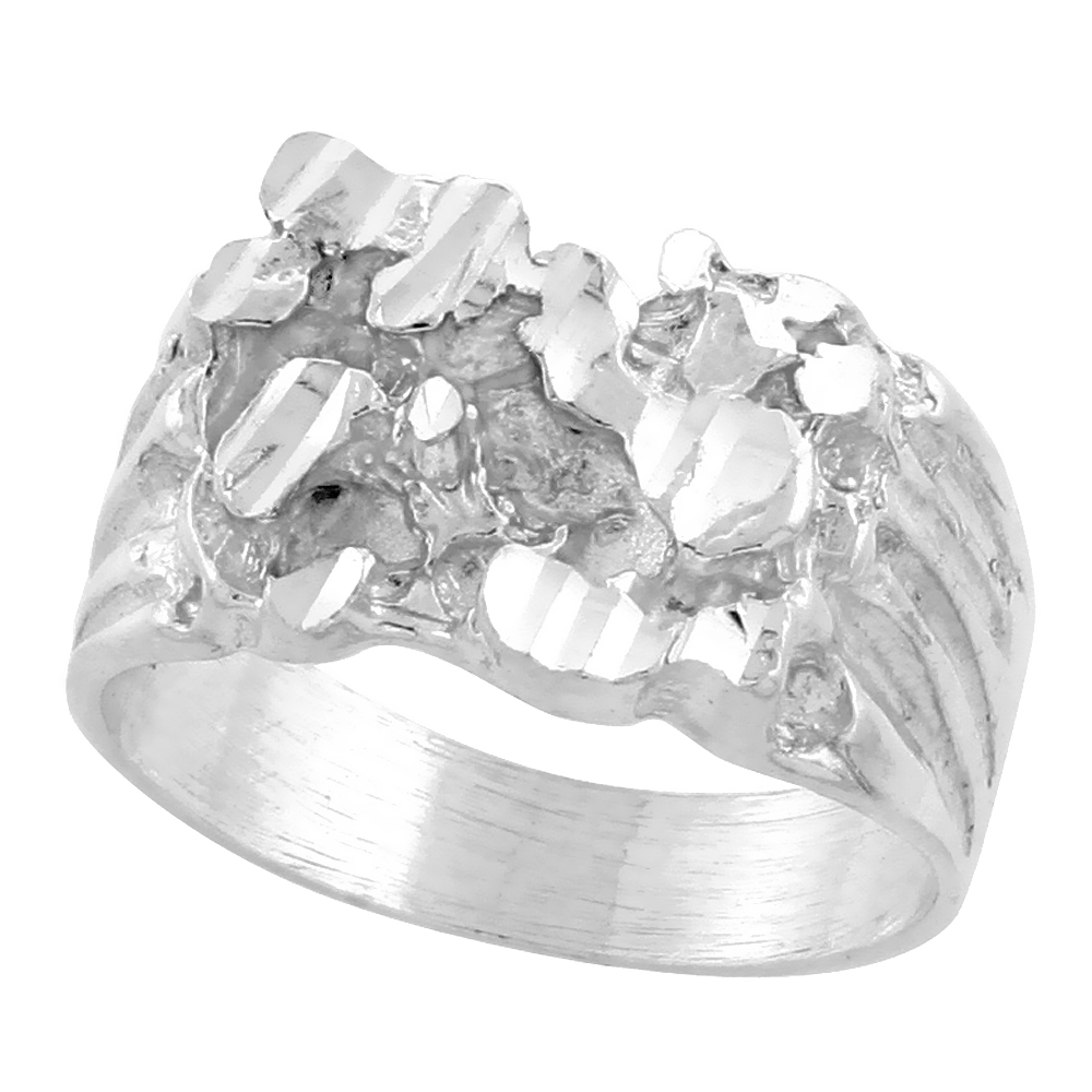 Sterling Silver Nugget Ring Diamond Cut Finish 1/2 inch wide, sizes 8 - 13