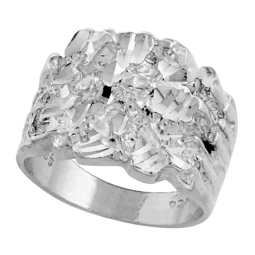 Sterling Silver Nugget Ring Diamond Cut Finish 9/16 inch wide, sizes 8 - 13