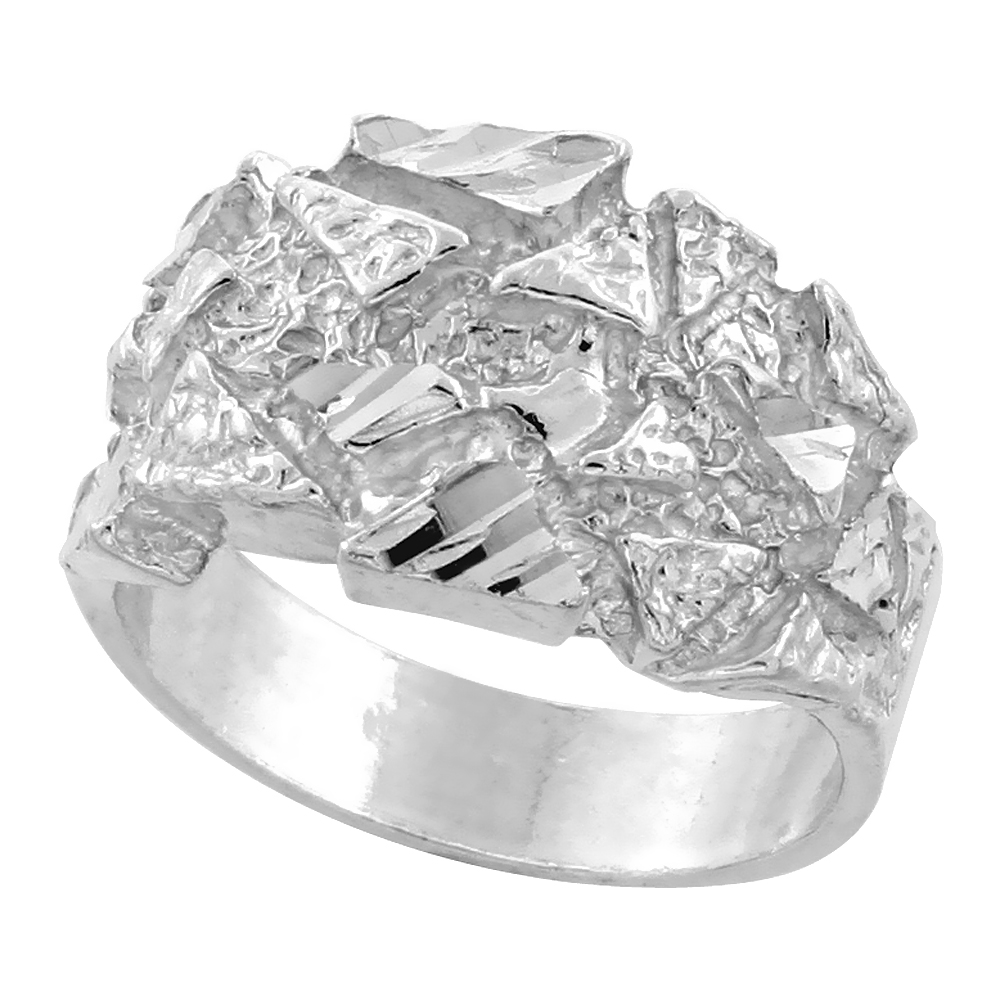 Sterling Silver Nugget Ring Diamond Cut Finish 1/2 inch wide, sizes 8 - 13