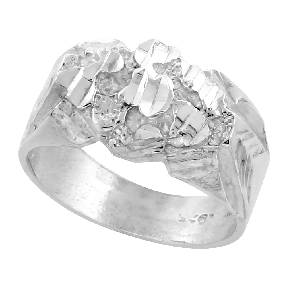 Sterling Silver Nugget Ring Diamond Cut Finish 7/16 inch wide, sizes 8 - 13