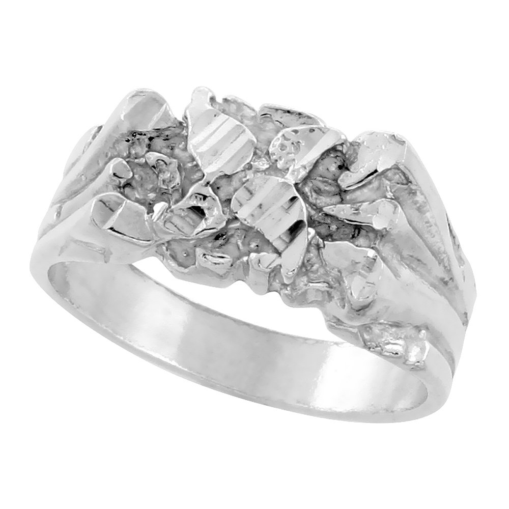 Sterling Silver Nugget Ring Diamond Cut Finish 3/8 inch wide, sizes 8 - 13