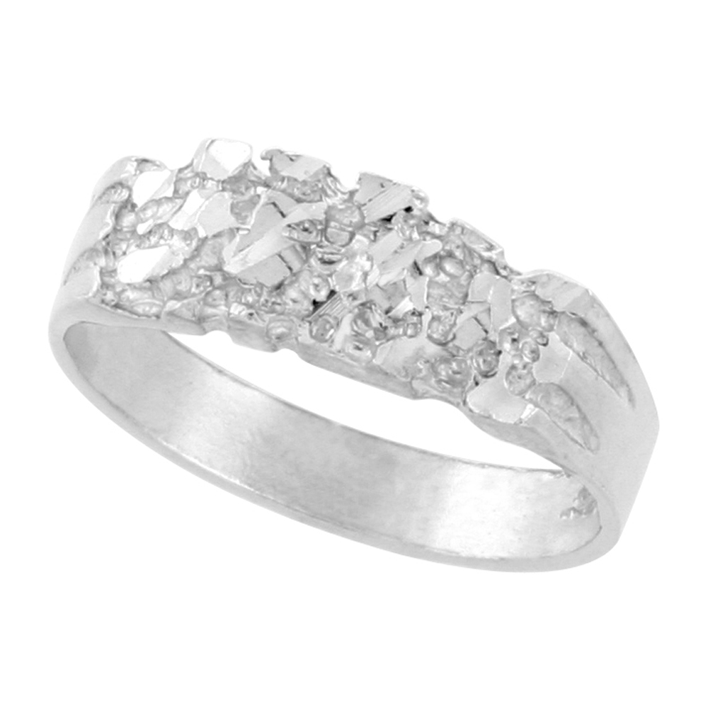 Dainty Sterling Silver Nugget Ring for Men & Women Polished Finish 1/4 inch wide sizes 5 - 9.5