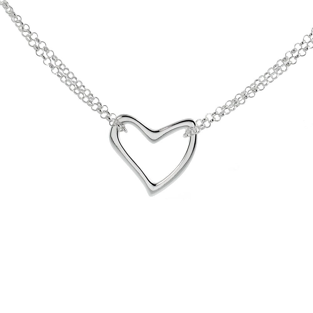 Sterling Silver Small Heart Necklace, 16 inches