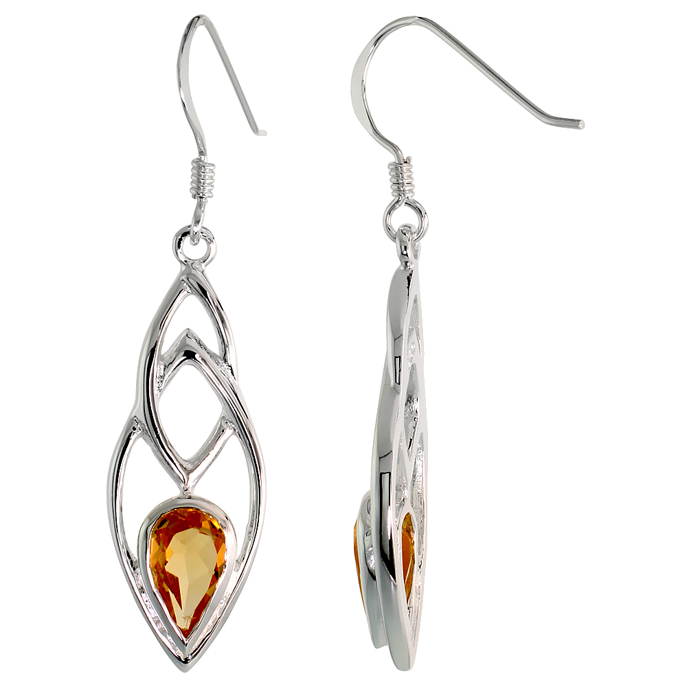 Sterling Silver Genuine Citrine Teardrop Earrings, 1 5/8 inch