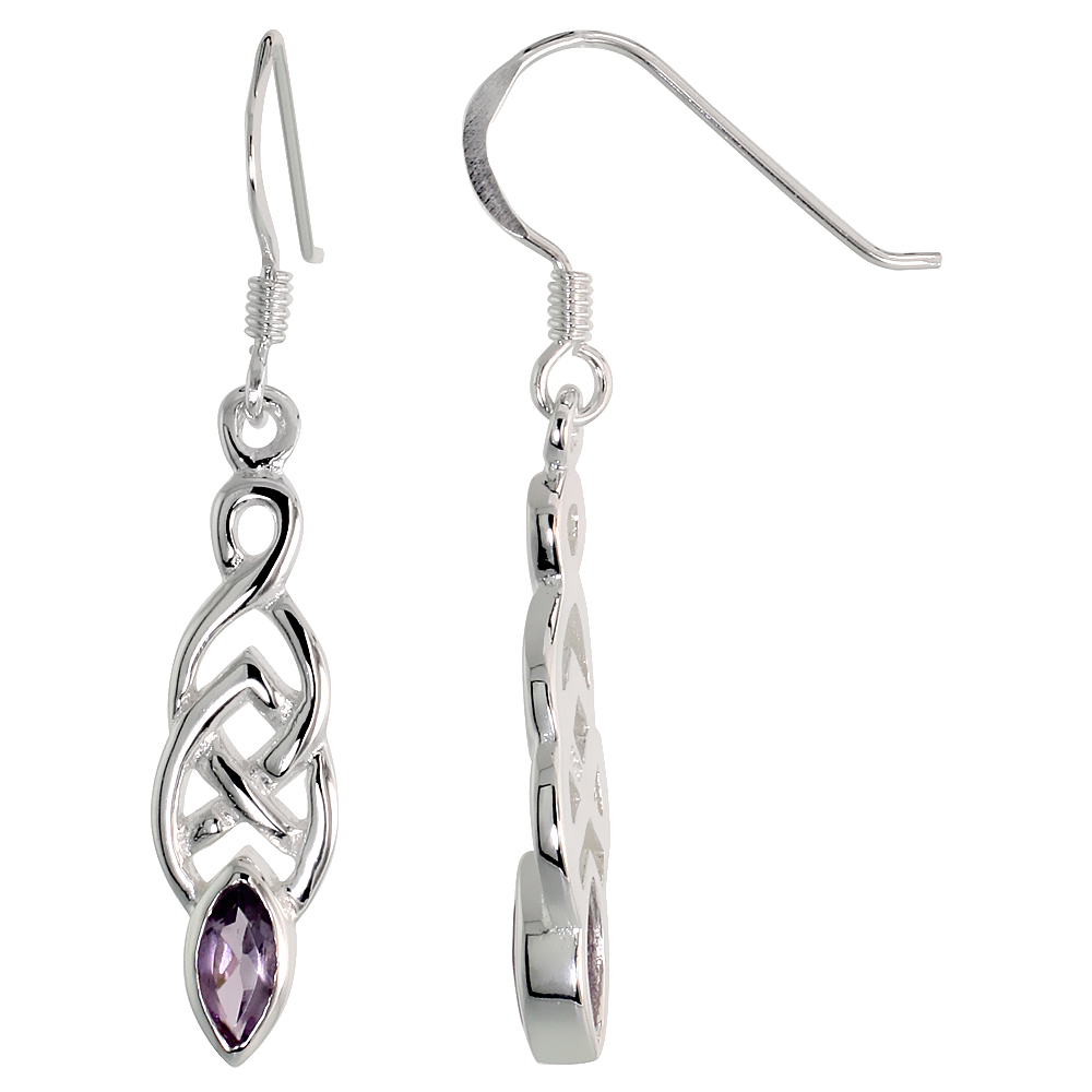 Sterling Silver Genuine Amethyst Celtic Knot Earrings, 1 1/2 inch