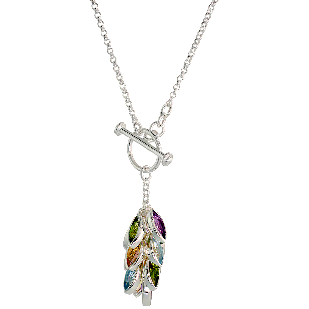 Sterling Silver Citrine Natural Peridot Amethyst Blue Topaz 6 cttw Gem Cluster Necklace, 16 inch long