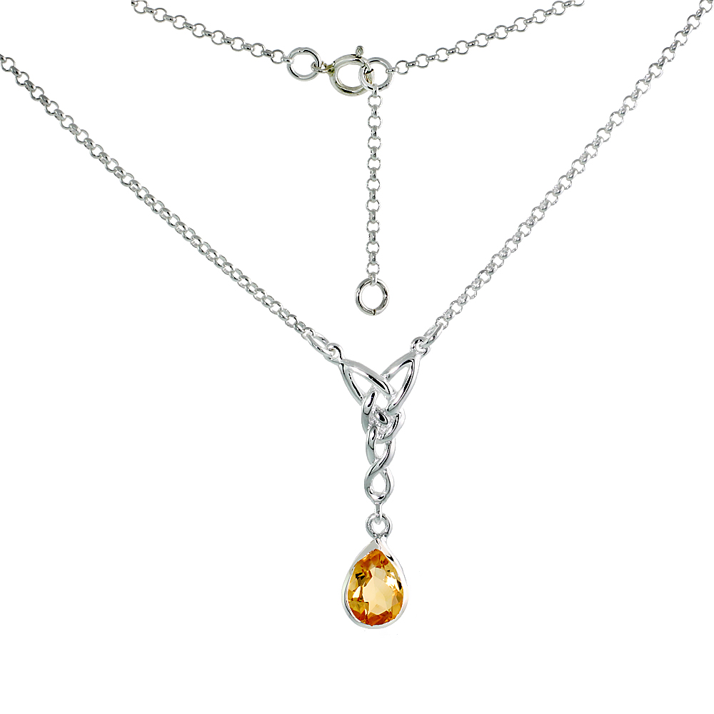 Sterling Silver Celtic Tear Drop Necklace with Natural Citrine 16 inch long