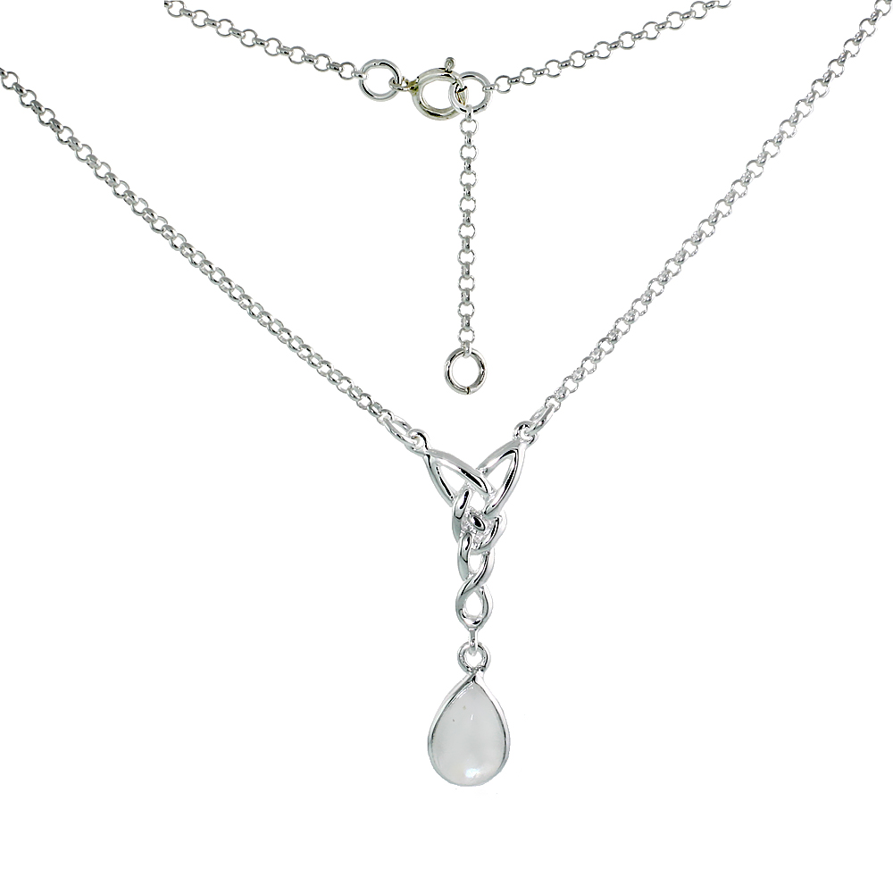 Sterling Silver Celtic Tear Drop Necklace with Natural Moonstone, 16 inch long