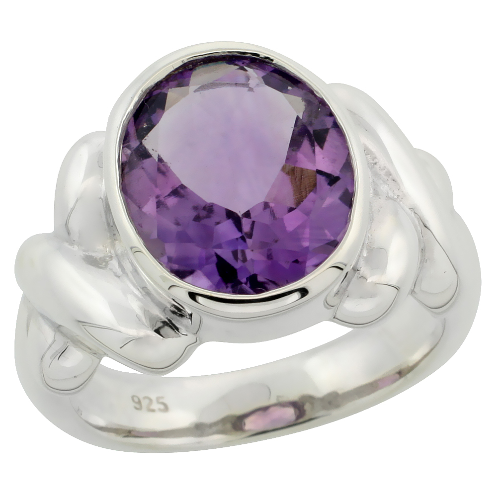 Sterling Silver Amethyst Hugs & Kisses Ring 4.5 ct 1/2 inch wide, sizes 6 - 10