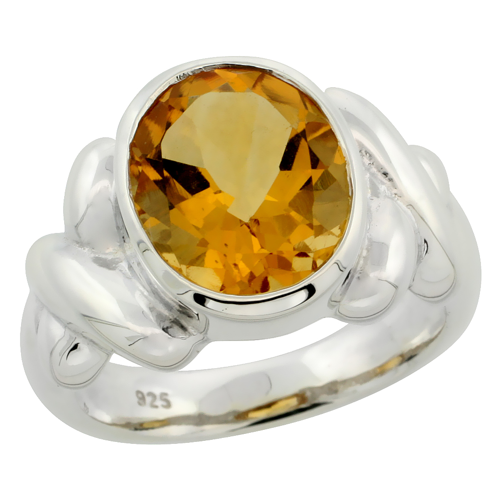 Sterling Silver Citrine Hugs &amp; Kisses Ring 4.5 ct 1/2 inch wide, sizes 6 - 10