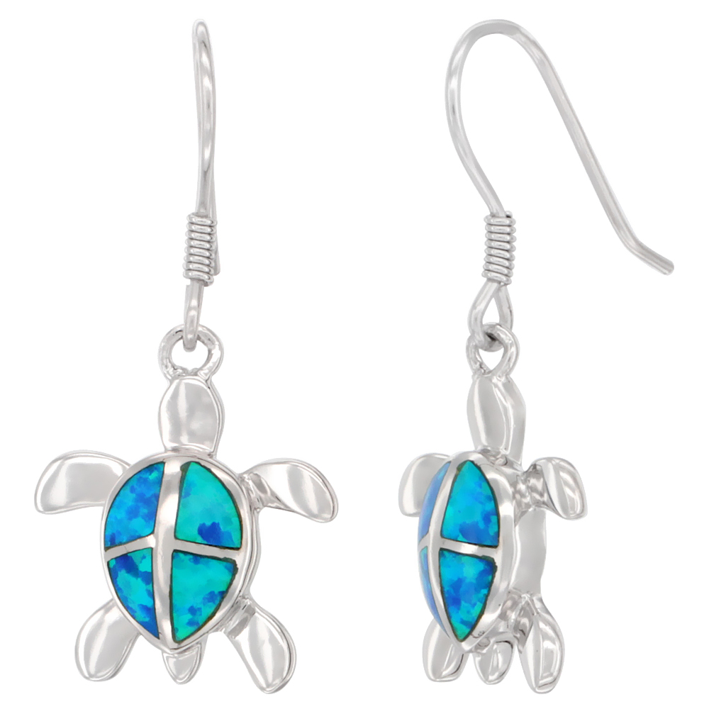 Sterling Silver Turtle Earrings Synthetic Blue Opal