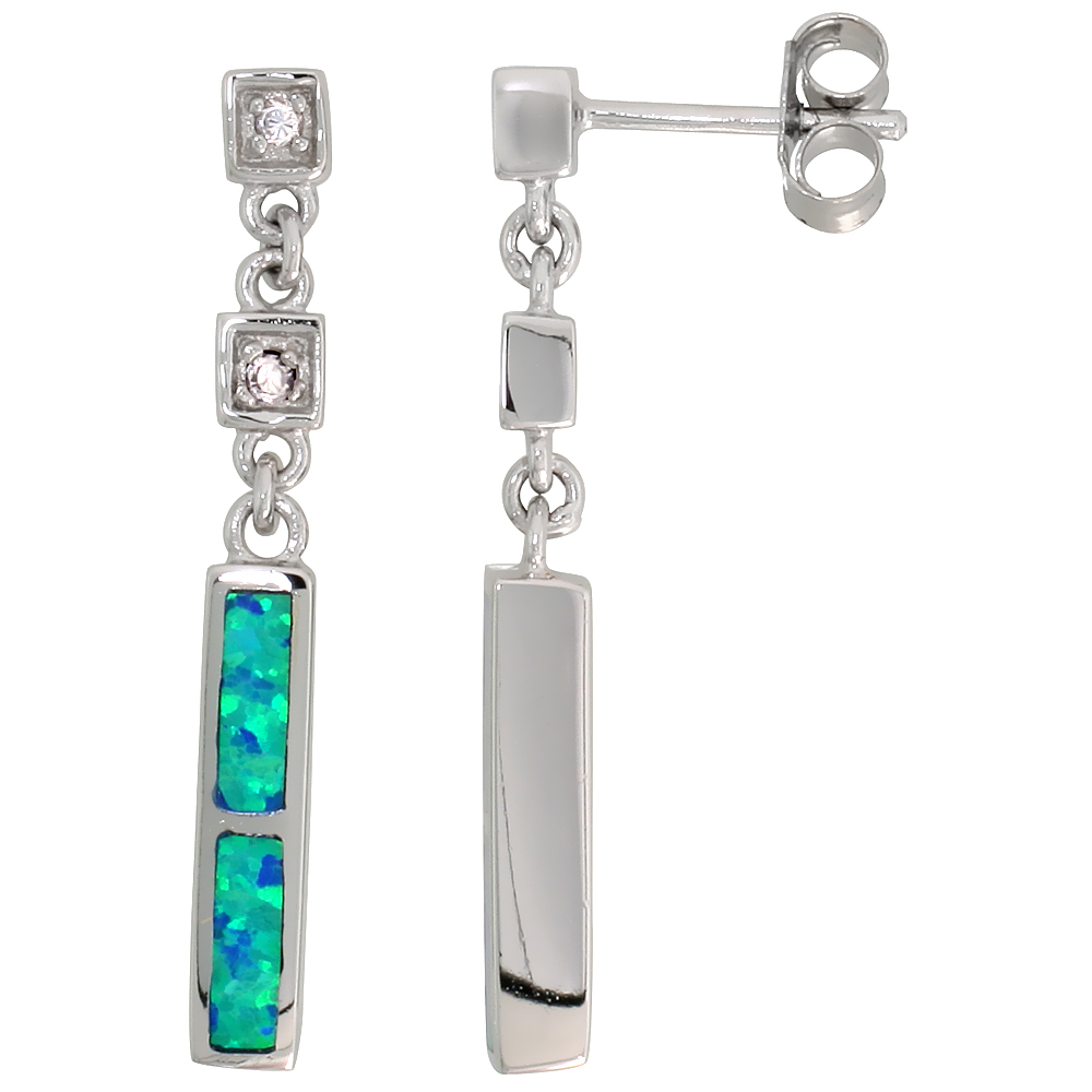 Synthetic Blue Opal Dangling Bar Earrings Synthetic Blue Opal