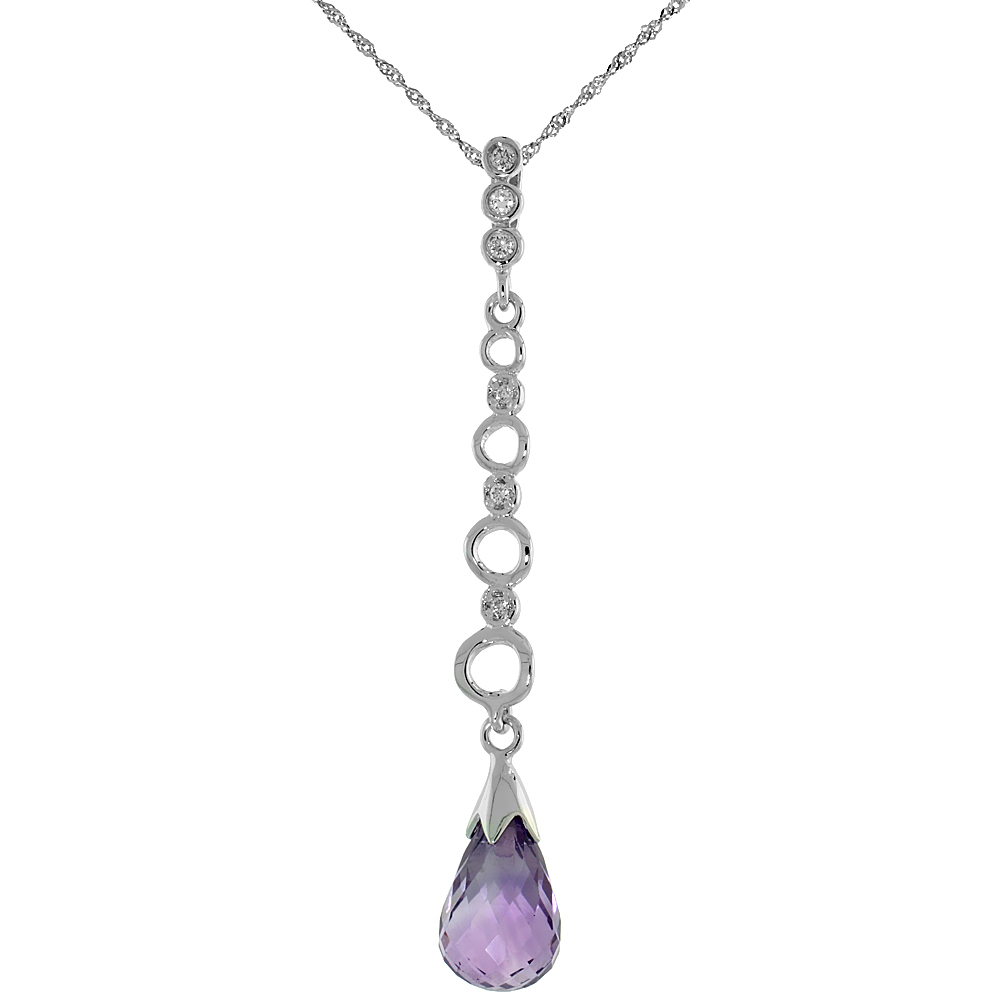 10k White Gold Graduated Circle Cut Outs &amp; Amethyst Pendant, w/ 0.05 Carat Brilliant Cut Diamonds, 1 11/16 in. (43mm) tall, w/ 18&quot; Sterling Silver Singapore Chain