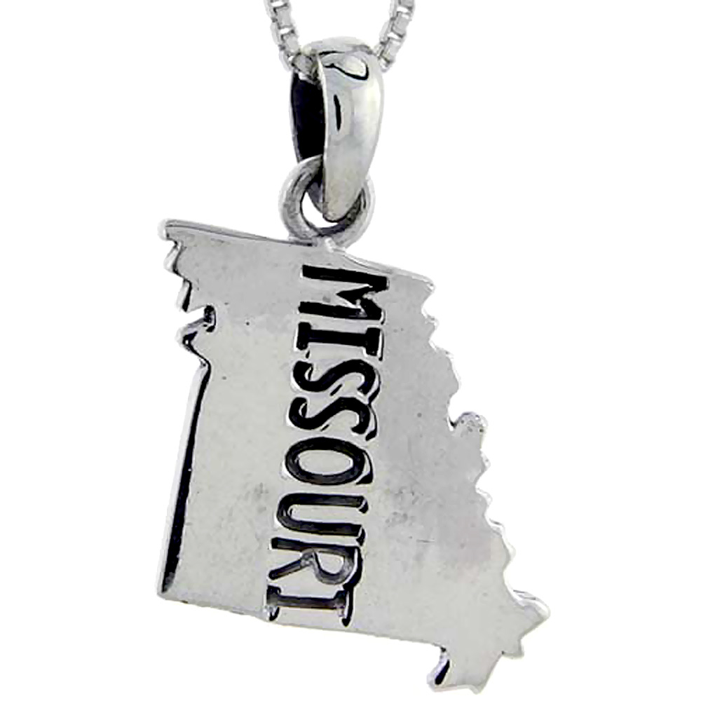 Sterling Silver Missouri State Map Pendant, 1 1/16 inch tall
