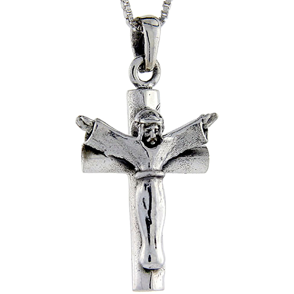 Sterling Silver Crucifix Pendant, 1 3/8 inch tall