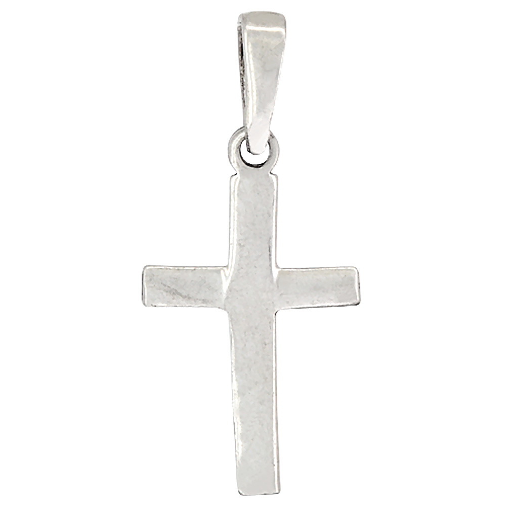 Sterling Silver Polished Cross Pendant, 1 1/16 inch tall