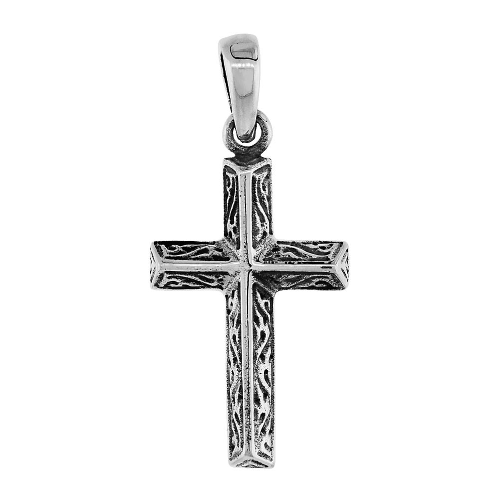 Sterling Silver Wooden Timber Cross Pendant, 1 1/8 inch tall