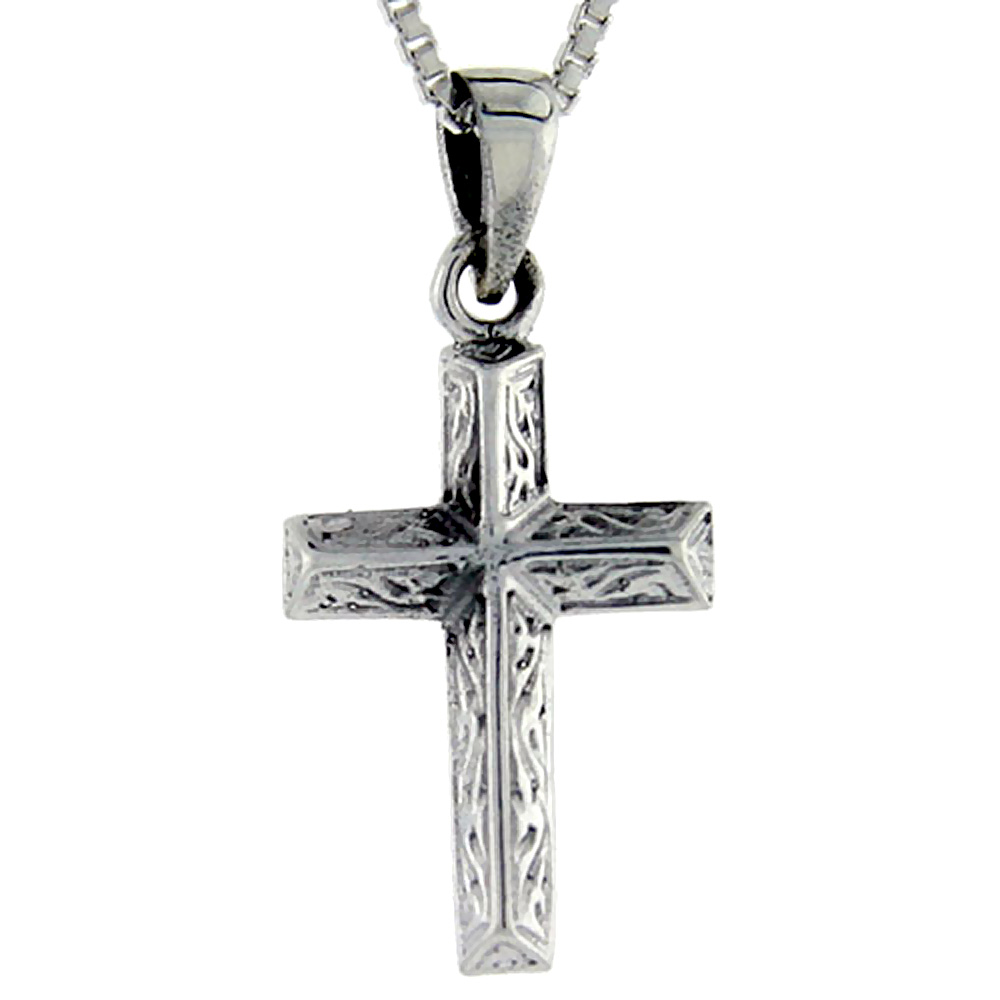 Sterling Silver Wooden Timber Cross Pendant, 1 1/8 inch tall
